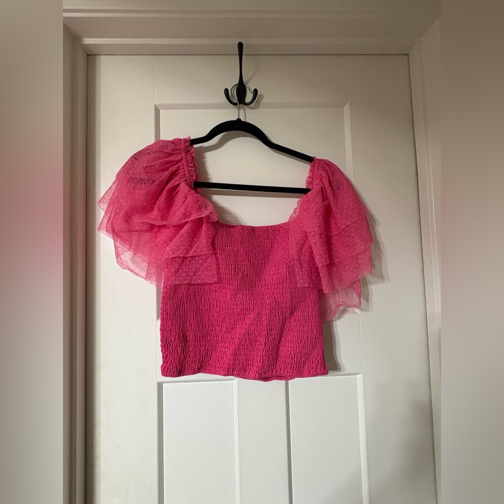 STORIA Pink Ruffle Sleeve Women's Cropped Top
